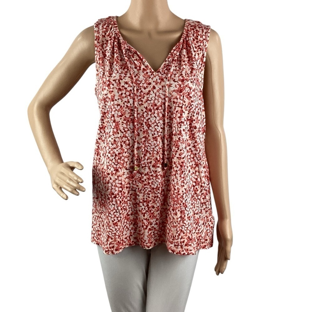 MICHAEL Michael Kors Sleeveless Tie-Neck Blouse Red White Floral Print Size L